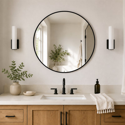 Miroir de salle de bain mural rond noir mat l 32 po x H 32 po Tanx