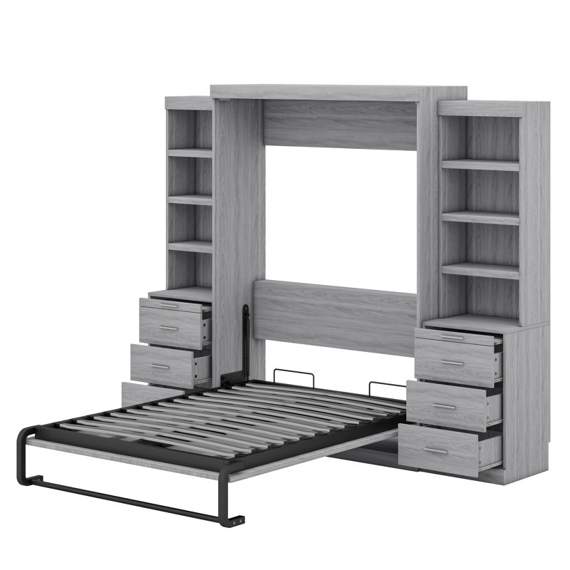 Orian Murphy Bed with Storage Shelves and Drawers, Full/Double
