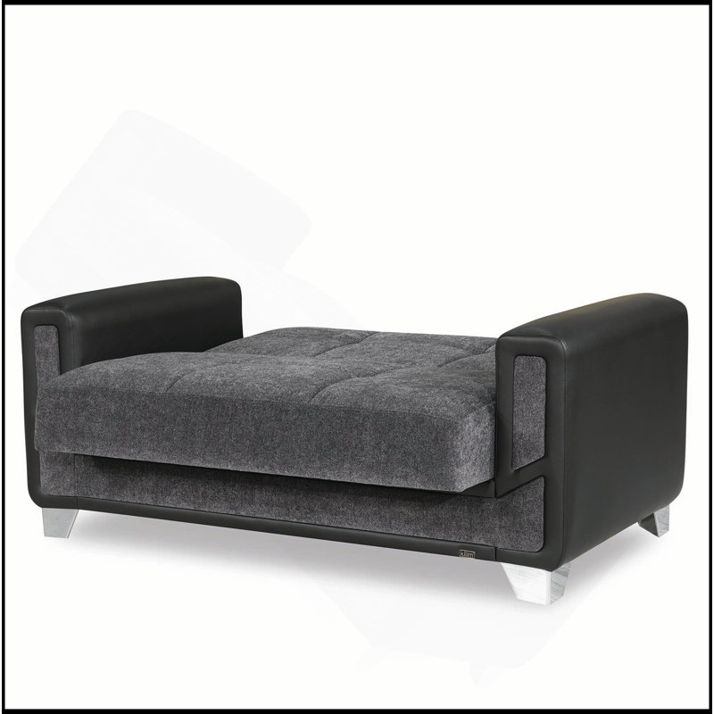 Causeuse convertible rembourrée avec rangement, gris, Gris, Argent argent