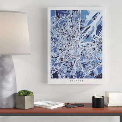 Belfast Northern Ireland City Map Blue by Michael Tompsett -  Graphic Art Print on Canvas