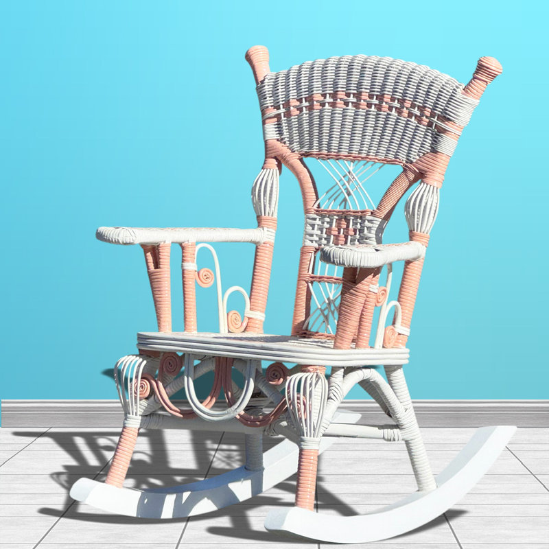 Chaise berçante en osier pour enfant Deas, Rose/blanc