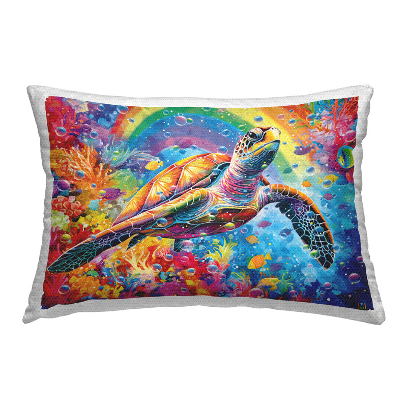 Coussin d'extérieur imprimé "Underwater Turtle & Rainbow" par Michael David Ward