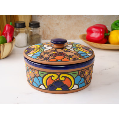 Harrill - Handcrafted Ceramic Colonial Style Tortilla Warmer, Microwave Safe, Decorative Mexican Pottery for Tortillas and Food