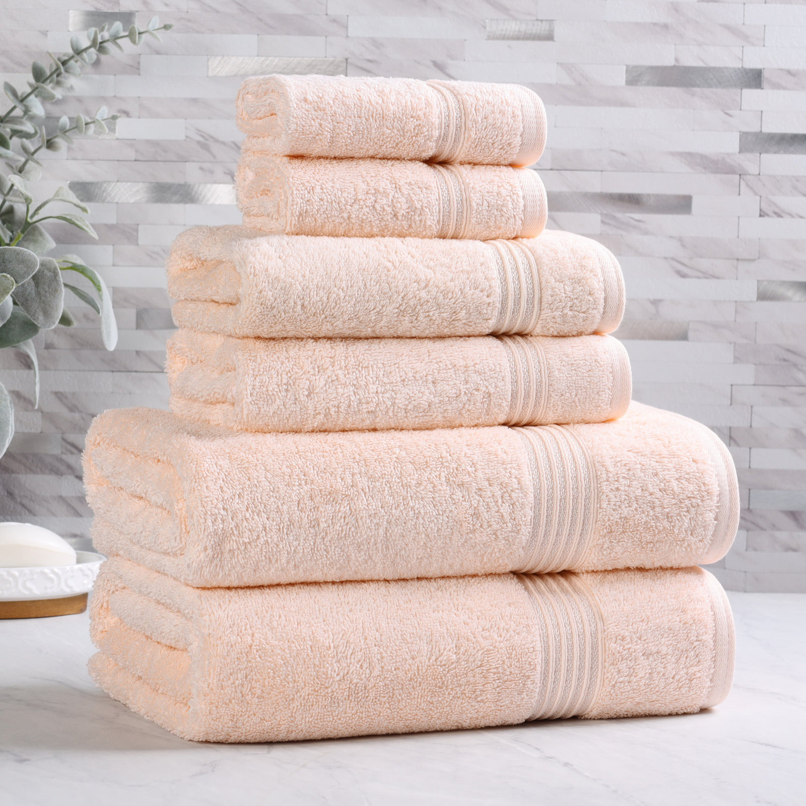 Oleg 6-Piece Egyptian Cotton Towel Set, Peach