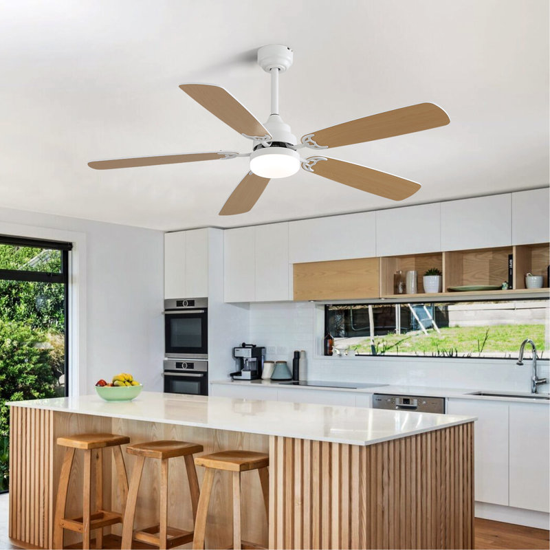 52 Inch Modern Ceiling Fan With 3 Color Dimmable 5 ABS Blades Remote Control Reversible DC Motor With Led Light, White