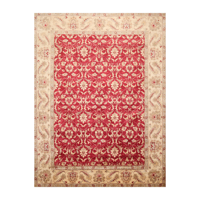 Tapis décoratif en laine noué à la main de conception unique 8 pi x 10 pi 4 po Faheema Ivoire/gris