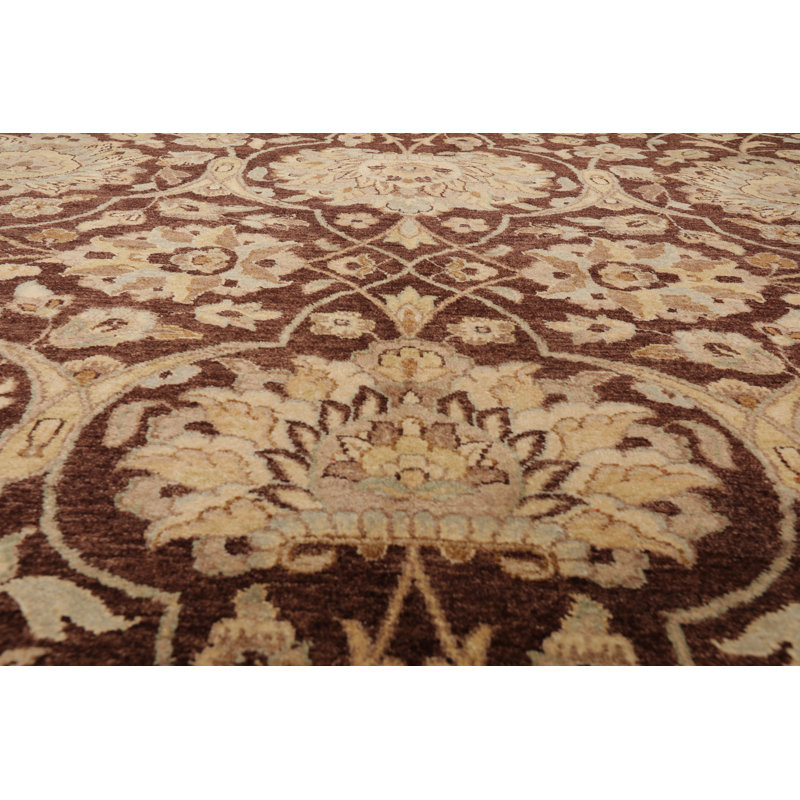 Tapis décoratif en laine noué à la main de conception unique 8 pi 9 po x 12 pi Fady en brun/gris/Ivoire