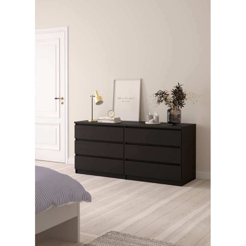 Jada 6 Drawer 60.5" W Double Dresser, Black Wood Grain