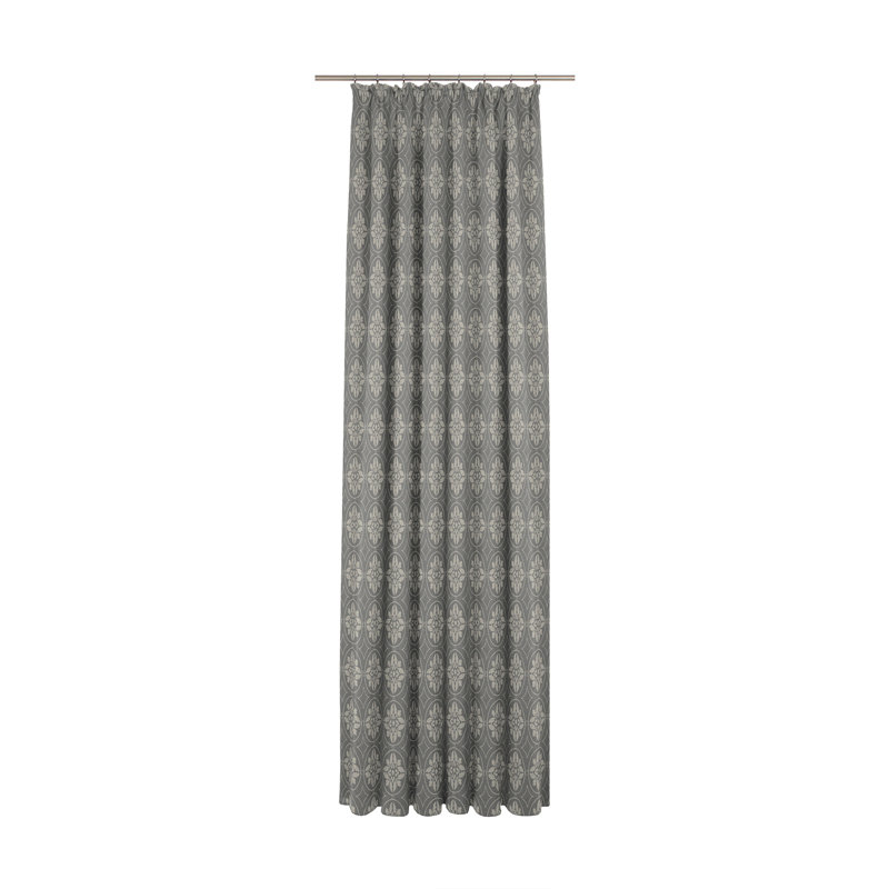 Curtain Heilwood with ruffle tape (1 piece), opaque, Grey/Brown/Blue, 145cm Width x 225cm Drop 