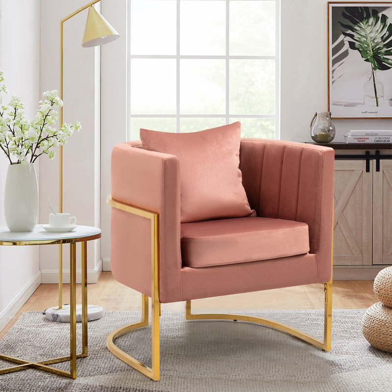 Zianah Velvet Barrel Chair, Pink Velvet