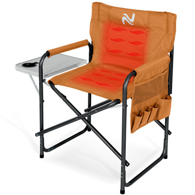 Oversized Heated Camping Chair, Portable Directors Chair With 3 Heat Levels And Side Table