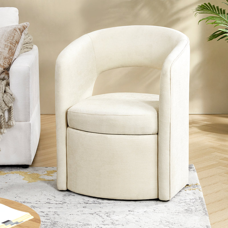 Aadhira 25.5"W Modern Movable Dining Chair With Storage, Ivory