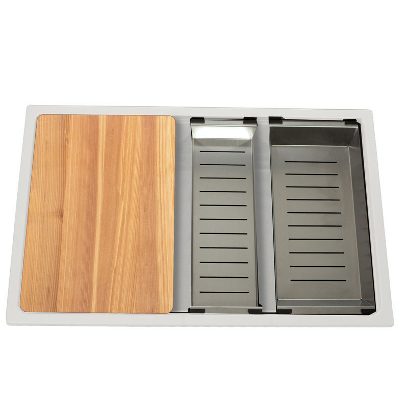Nantucket Sinks 30 Inch  Dualmount Granite Composite Prep-Station with Side Set Drain, White