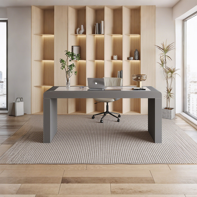 Bureau d'écriture 70,87 po en bois massif gris aggloméré, 3 tiroirs, H 29,92 po x l 70,87 po x P 23,62 po