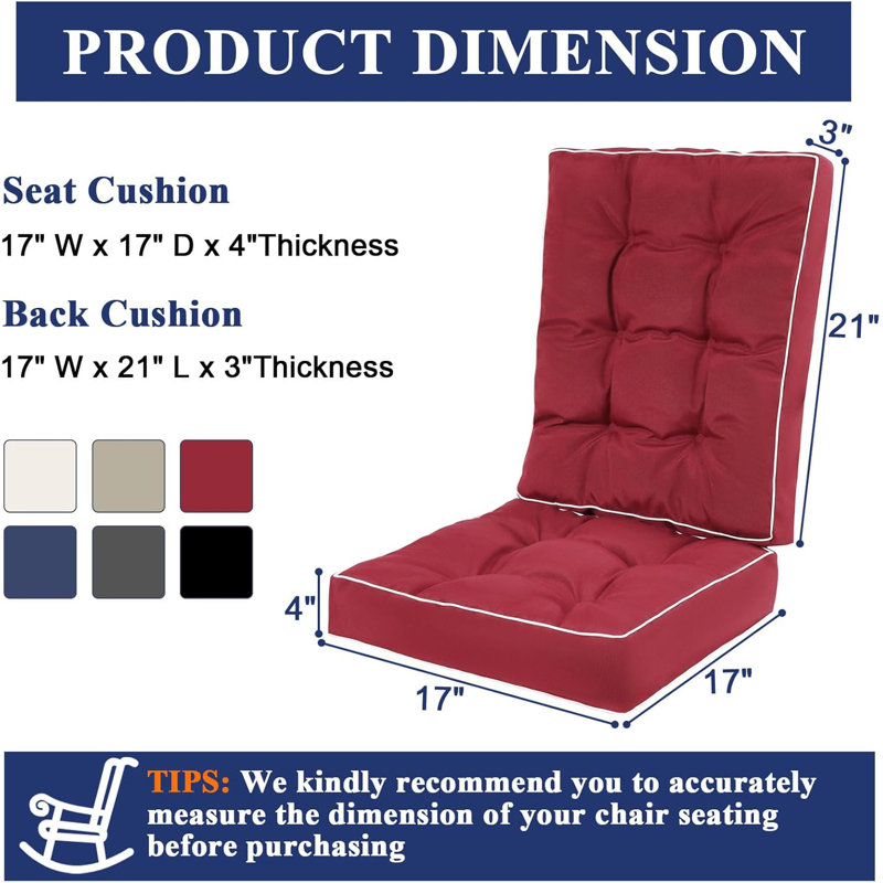 Rocking Chair Cushions, 17" W x 17" D, Red
