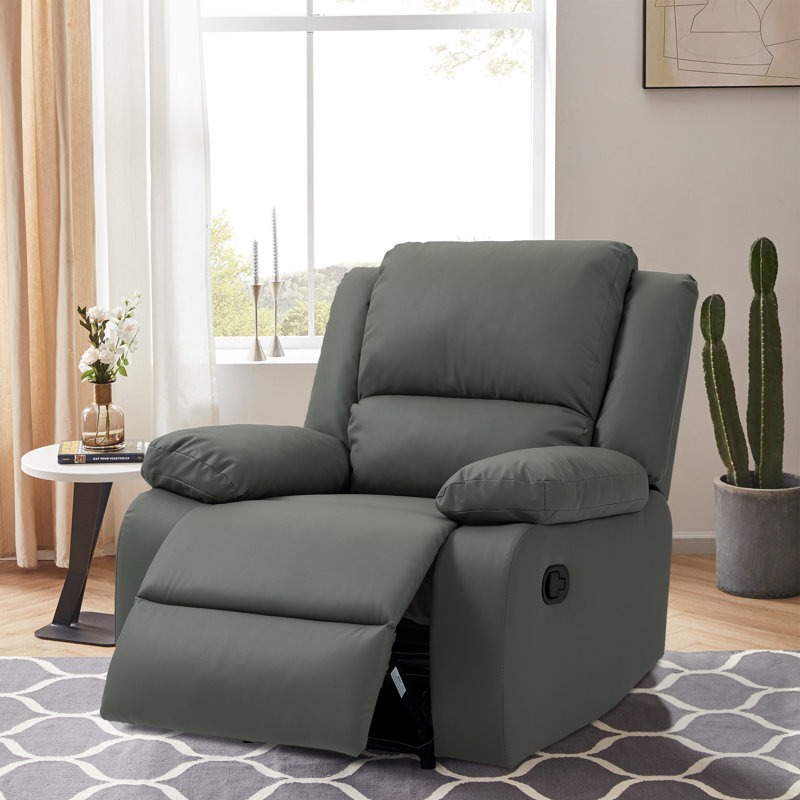 Ameiah Faux Leather Recliner, Light Grey