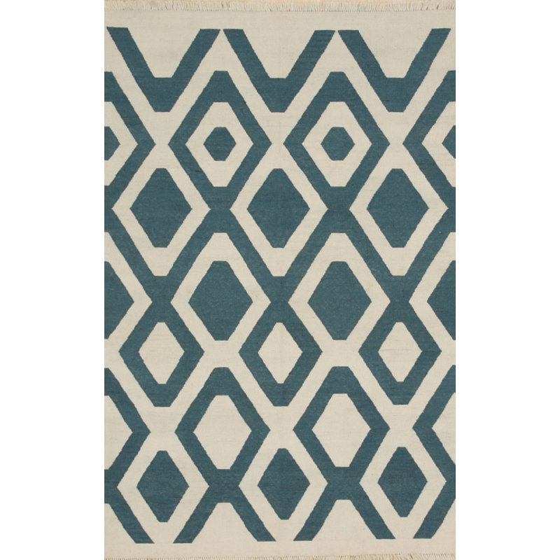 5x8 Ivory Flat Weave Wool Diamond Lattice Geometric Modern Contemporary Carpet Rug