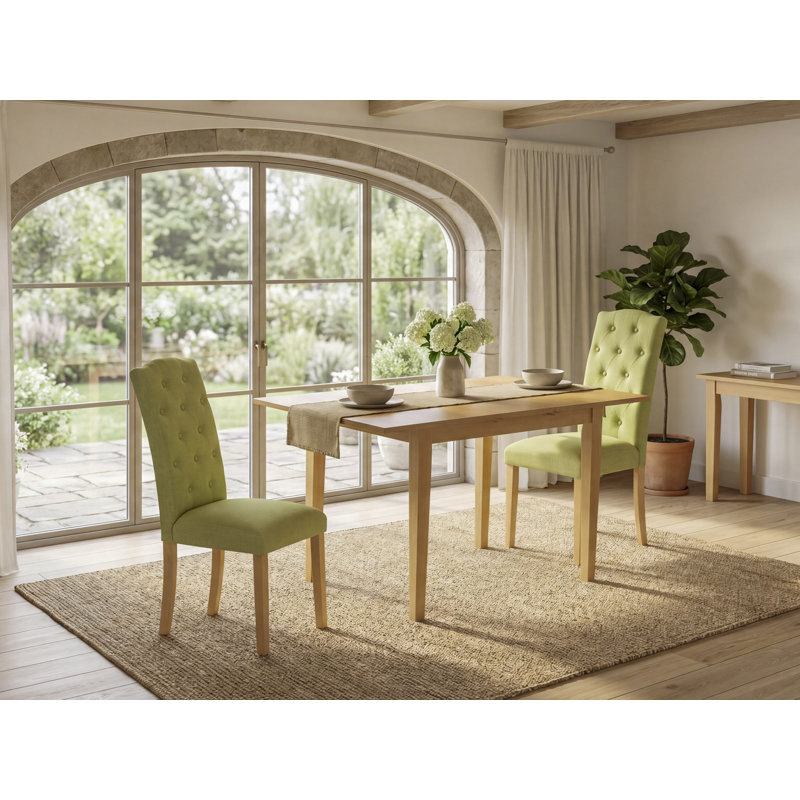 Ensemble de salle à manger en bois d'hévéa massif Alyssya, Ensemble de trois pièces : table, deux chaises, Bois, Vert