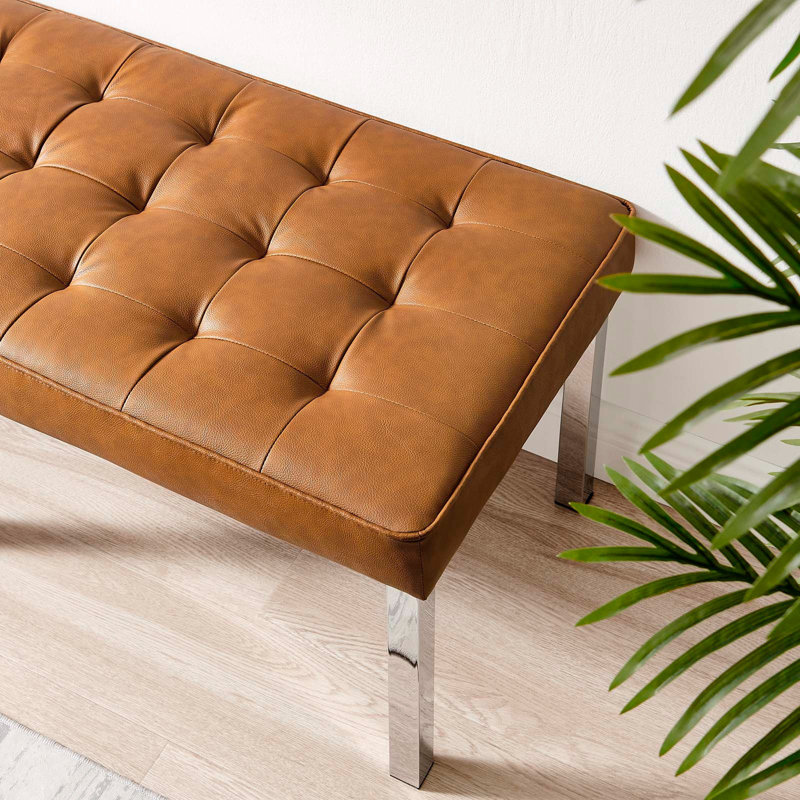 Loft Tufted Vegan Leather Bench by Modway, 17.5" H x 55.5" W x 20" D, Tan