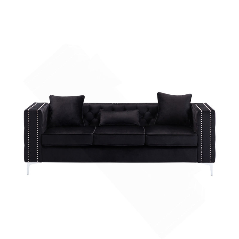 86" Black Velvet Sofa