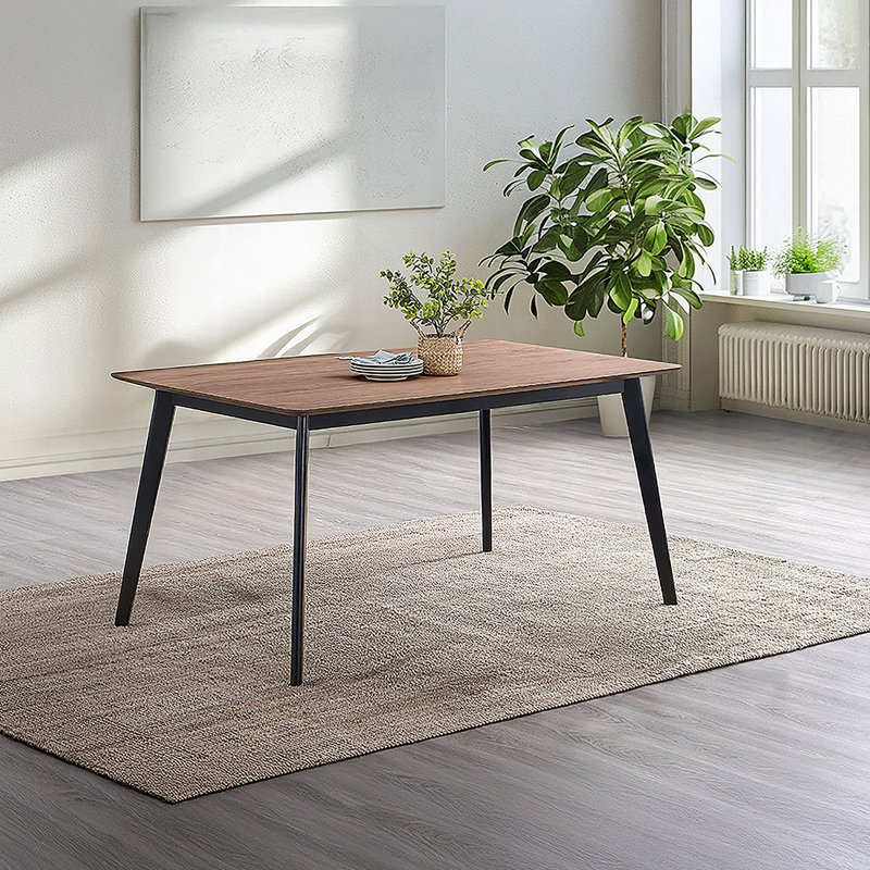 Ensemble de salle à manger contemporain 5 pièces noir et noyer avec 4 chaises d'appoint