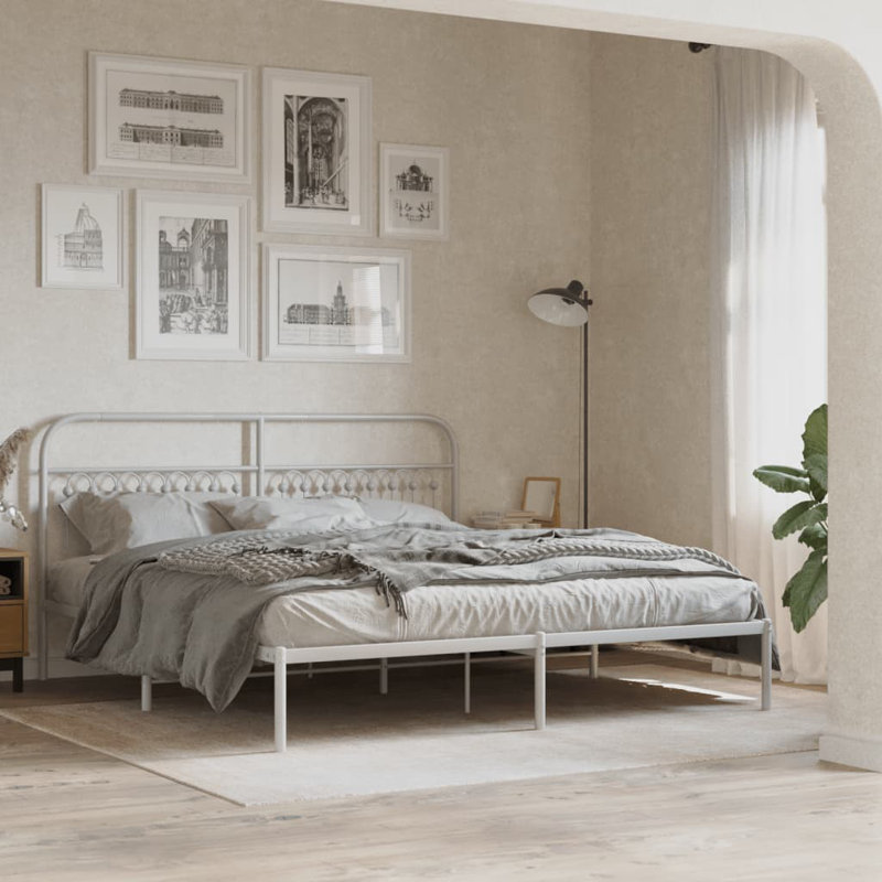 Vidaxl Bed Frame with Metal Headboard, White, 183cm x 213cm