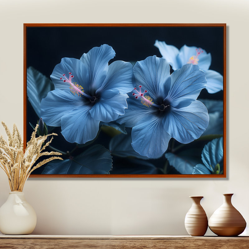 Décoration murale Goudy - Hibiscus, Toile avec cadre flottant brun, H 24 po x l 32 po x P 1 po
