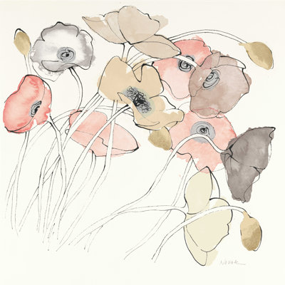 " Black Line Poppies II Watercolor Neutral " by Shirley Novak
