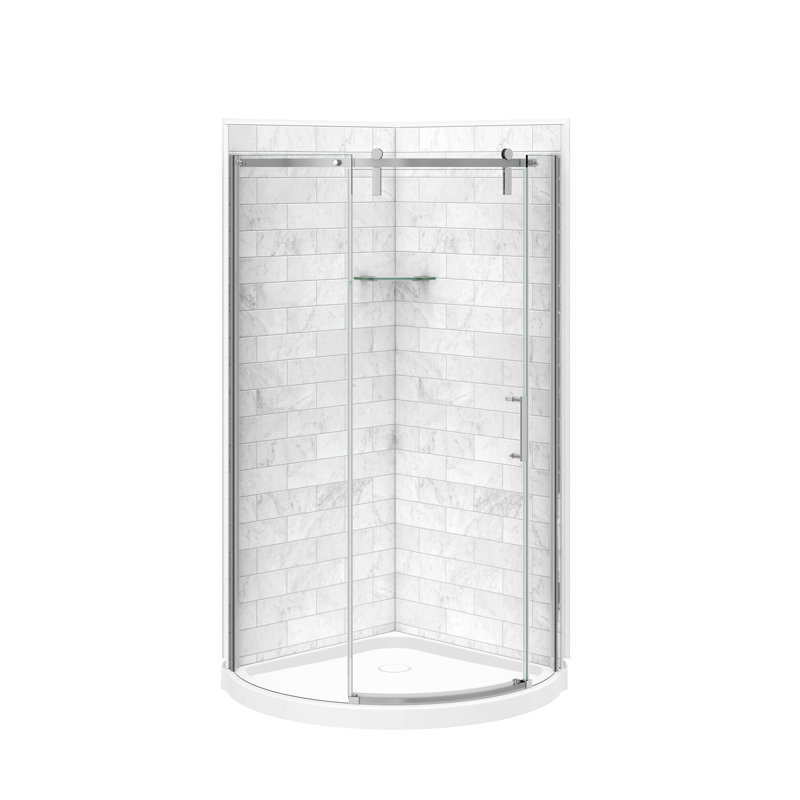 Utile 3636 Composite Direct-to-Stud Two-Piece Corner Shower Wall Kit in Marble Carrara, 80" H x 36" W x 1.13" D