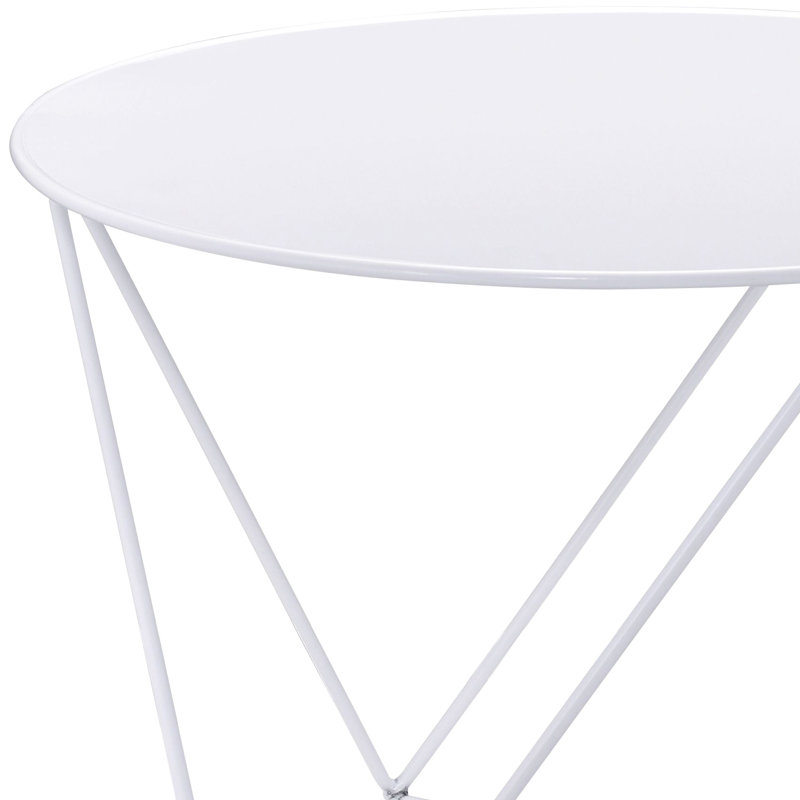 Table d'appoint en métal blanc pur, avec plateau de table rond et pieds triangulaires, pour le bureau à domicile, décoration de salon, utilisation pratique, blanc avec bureau élégant et léger