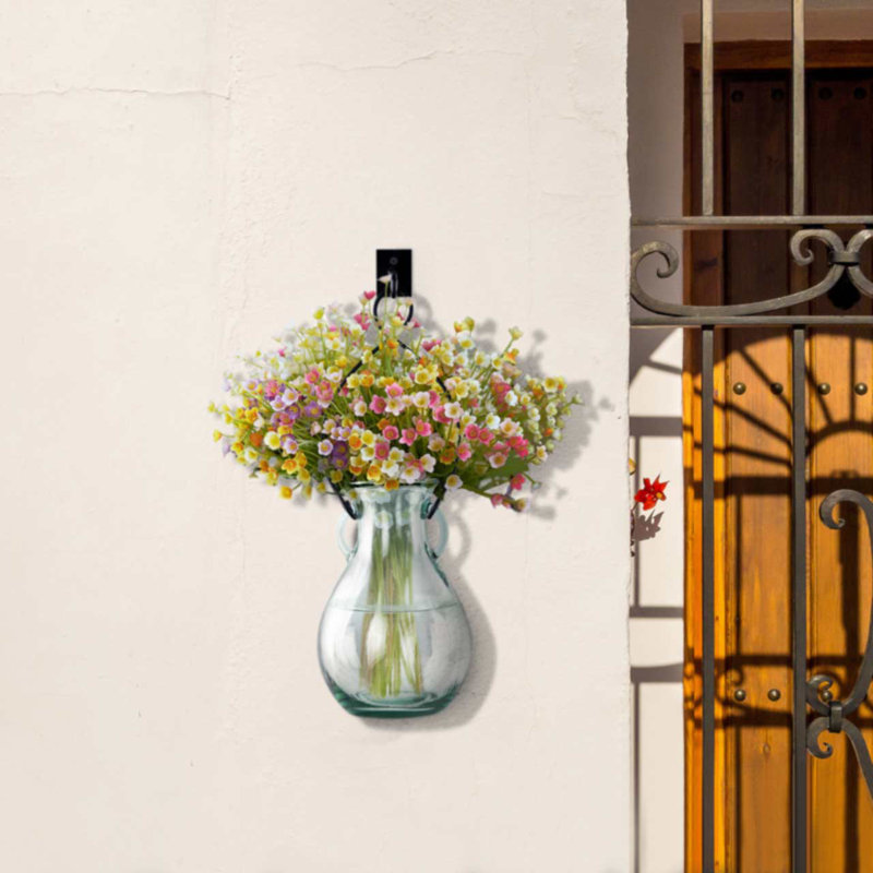 18" Country Hanging Glass Vase with Metal Hanger and Hook, 73 oz Capacity