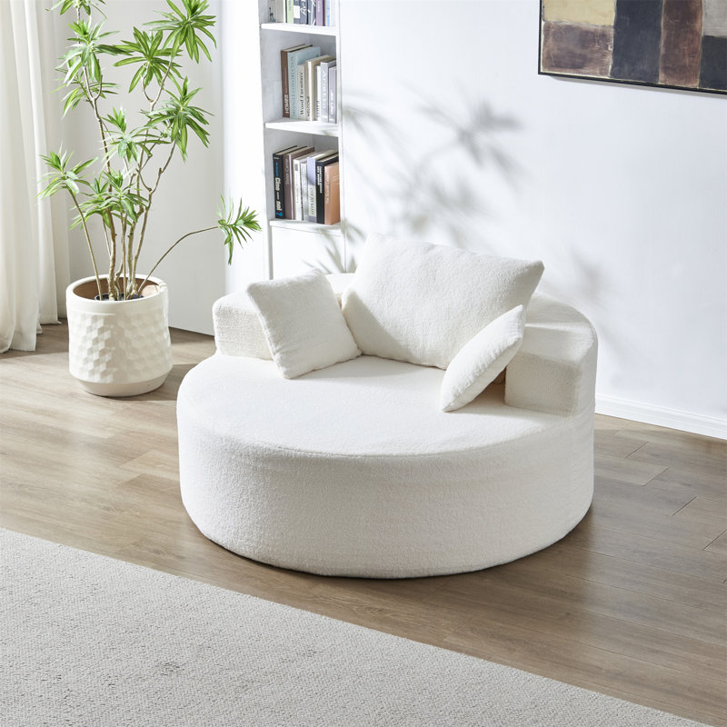Chaise ronde Teddy Plush avec coussins, canapé-lit rond entièrement compressé pour les salons, moderne, petit espace, aucun assemblage requis et nettoyage facile