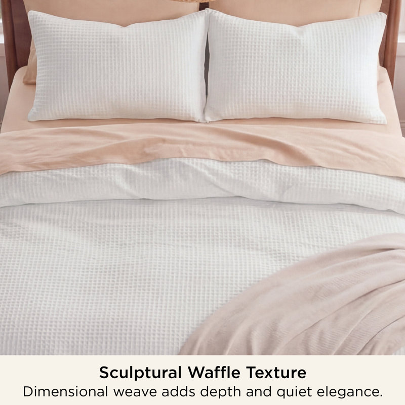 Ensemble de housse de couette à tissage gaufré 100% coton Essential Collection, Blanc noix de coco