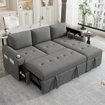 83.5″ L-Shaped Convertible Sofa Bed with Storage
