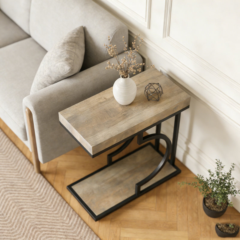 Table de bout moderne étroite C, Gris et noir