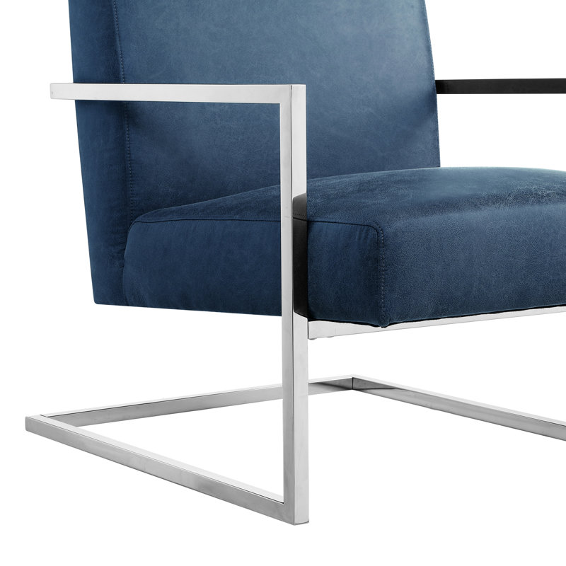 Fauteuil Keenan de 68,58 cm de large, Chrome, Bleu marine / similicuir chromé
