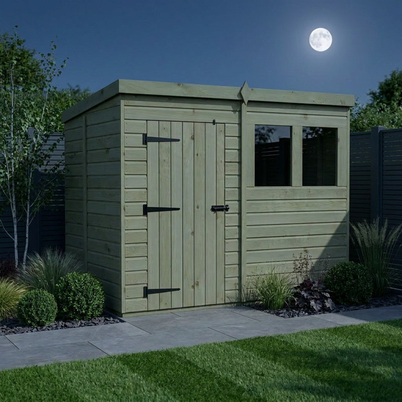 Total Sheds 8ft x 5ft Pent Garden Shed - Single Door - With Windows - Pressure Treated Timber - UK Manufactured