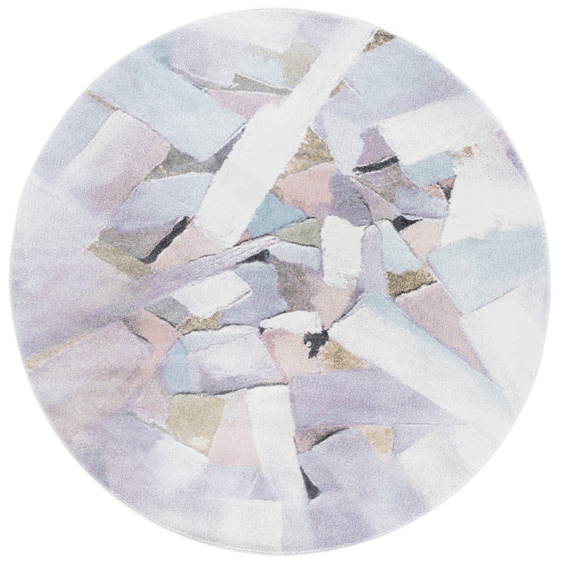 Tapis bleu / rose Germari 6937, Rond 6 pi 7 po