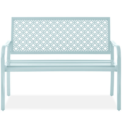 Rhanes Indoor Outdoor Steel Garden Bench w/ Geometric Backrest, Foot Levelers
