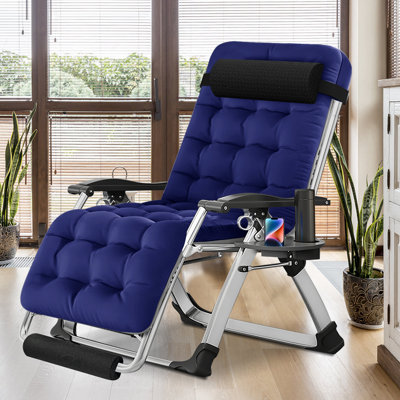 Folding Full Flat Lounge Chair With Removable Cushion & Cup Holder for Indoor and Outdoor by Arlmont & Co.