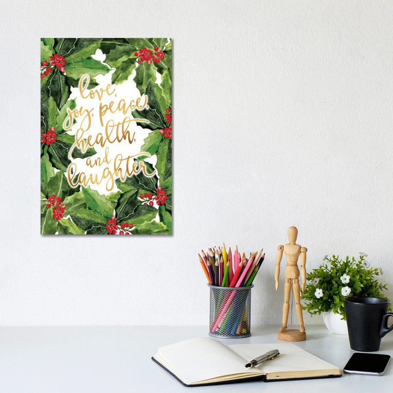 Best Wishes With Holly Boughs by Blursbyai - Gallery-Wrapped Canvas Giclée on Canvas, 20.32 cm H x 30.48 cm W, Canvas
