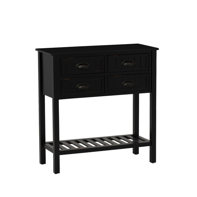 4-Drawer Wood Console Table with Shelf, Black