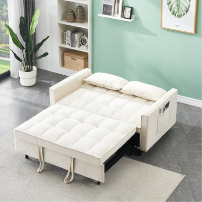Canapé moderne en velours, canapé-lit coulissant, petit canapé décontracté avec dossier, avec coussin, poches, meubles de salon, canapé-lit convertible 3 en 1.