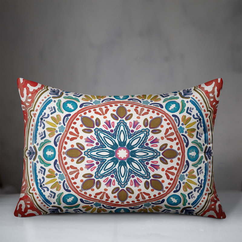 Outdoor Reversible Throw Pillow, Red/Blue, Floral 2