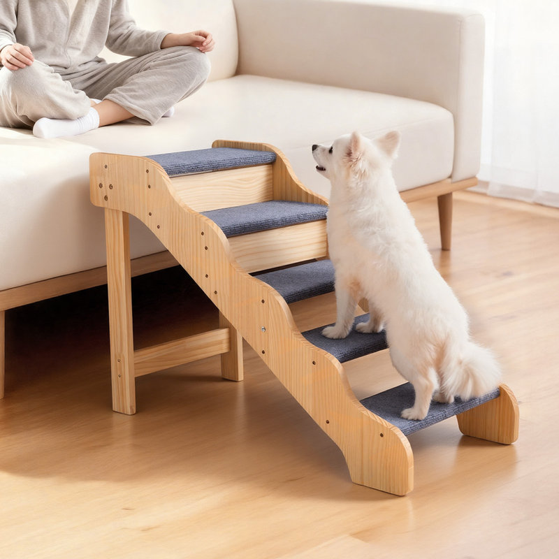 Escaliers en bois pour animaux de compagnie, escaliers pour chiens à 4 marches pour lits hauts, canapés et voitures, capacité de charge de 150 lb, surface antidérapante, escabeau stable pour petits et grands animaux