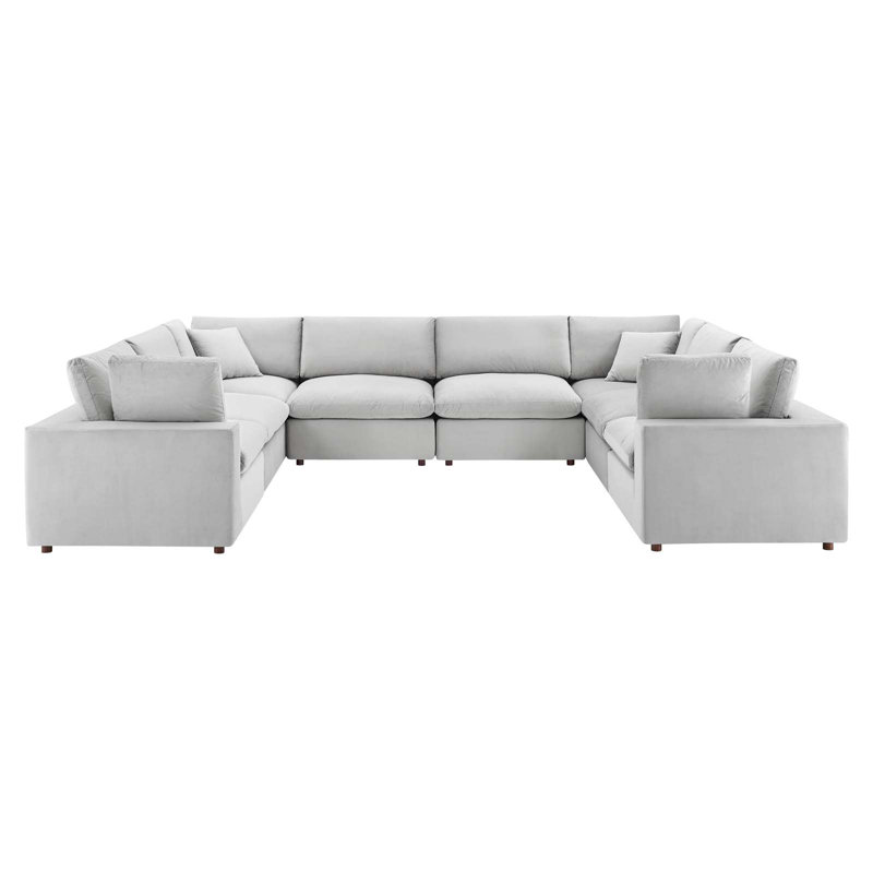 Modway Commix Down Filled Overstuffed Velvet 8-Piece Sectional Sofa, Light Gray Velvet