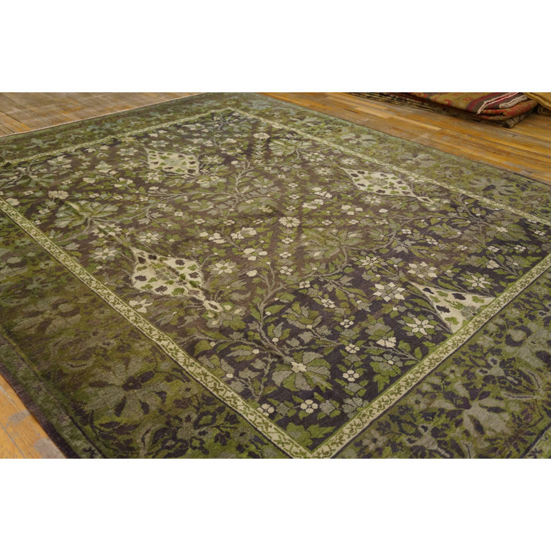Unusual Purple and Green Color Antique Room Size Wool Pile Agra Carpet