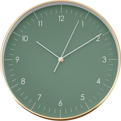 Horloge murale silencieuse avec mouvement à quartz, design moderne et minimaliste, déco pour cuisine, salon, idée cadeau, vert foncé LUUK