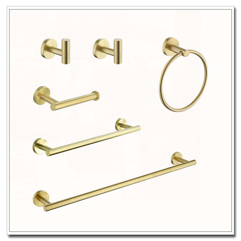 6-Piece Stainless Steel Bathroom Towel Rack Set – Wall Mount, Brushed Gold