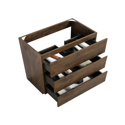 Modern Elegance Bathroom Floor Storage Cabinet - Walnut, 3 Drawers In Walnut Color Three Drawers, Silent & Smooth, Maximize Capacity, Without Basin,